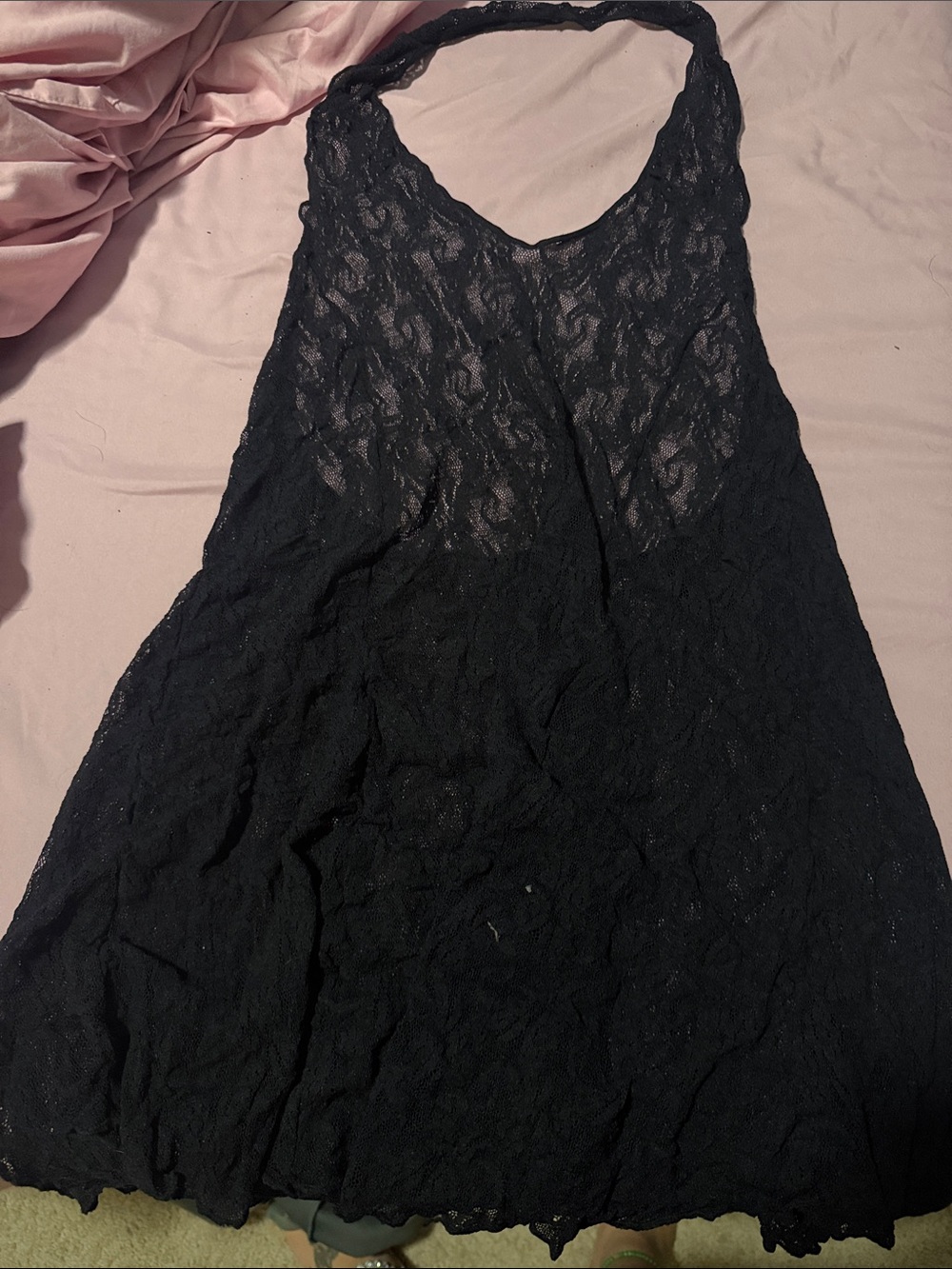 Black Lace Halter Slip Dress